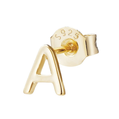 14k Gold Vermeil .925 Sterling Silver Single Initial Stud Earring