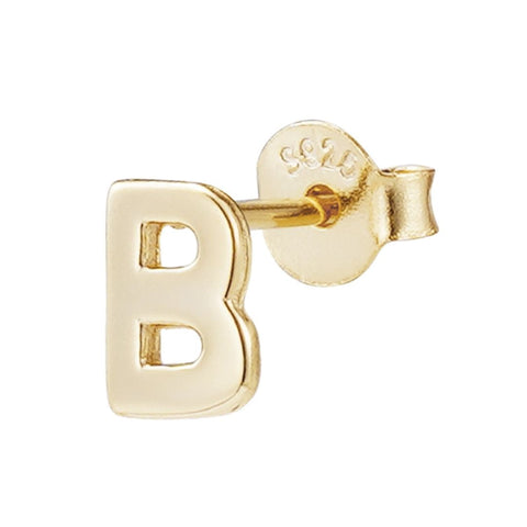 14k Gold Vermeil .925 Sterling Silver Single Initial Stud Earring