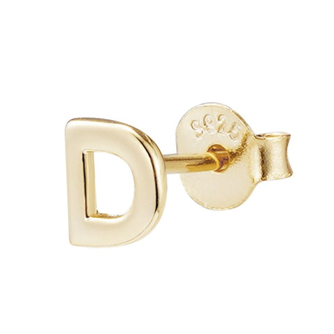 14k Gold Vermeil .925 Sterling Silver Single Initial Stud Earring