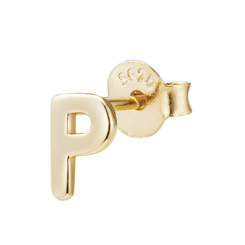 14k Gold Vermeil .925 Sterling Silver Single Initial Stud Earring