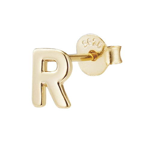 14k Gold Vermeil .925 Sterling Silver Single Initial Stud Earring