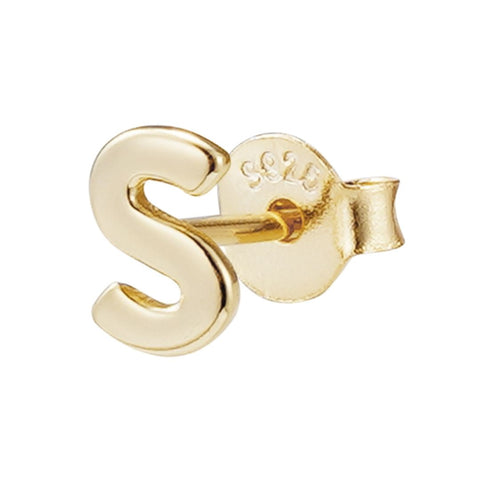 14k Gold Vermeil .925 Sterling Silver Single Initial Stud Earring