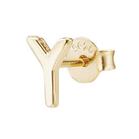 14k Gold Vermeil .925 Sterling Silver Single Initial Stud Earring