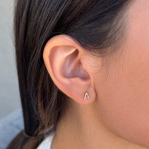 14k Gold Vermeil .925 Sterling Silver Single Initial Stud Earring