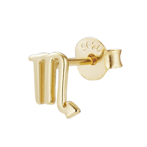 14k Gold Vermeil .925 Sterling Silver Single Zodiac Sign Stud Earring