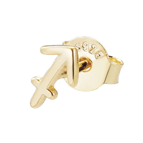 14k Gold Vermeil .925 Sterling Silver Single Zodiac Sign Stud Earring