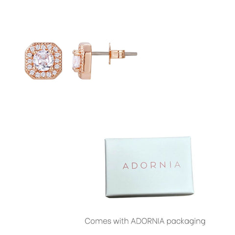 14k Rose Gold CZ Halo Square Cushion Stud Earrings