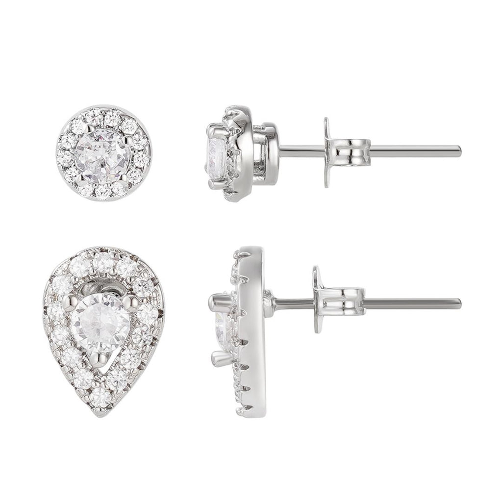 Silver Plated Set of 2 Halo Stud Earrings