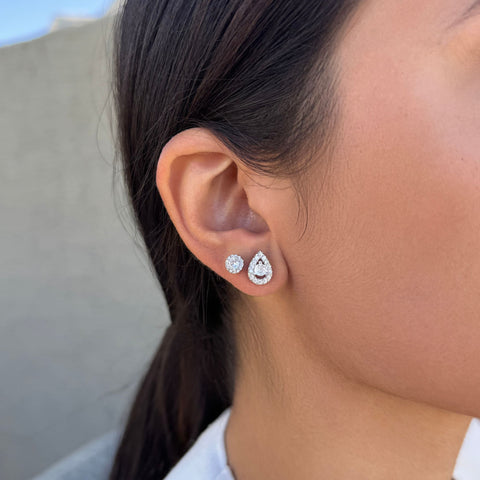 Silver Plated Set of 2 Halo Stud Earrings