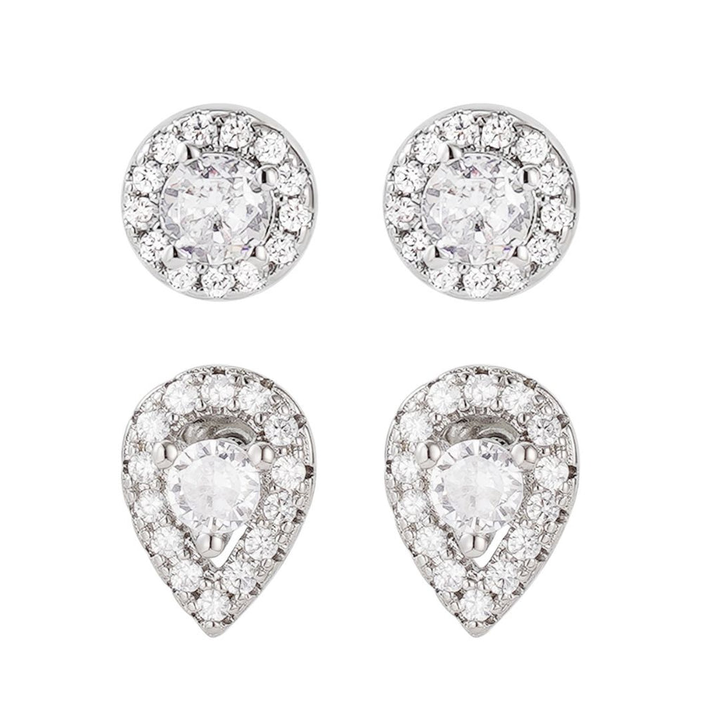 Silver Plated Set of 2 Halo Stud Earrings