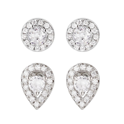 Silver Plated Set of 2 Halo Stud Earrings