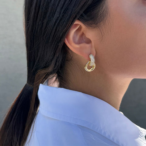 Tarnish Resistant 14k Gold Plated Crystal Doorknocker Earrings