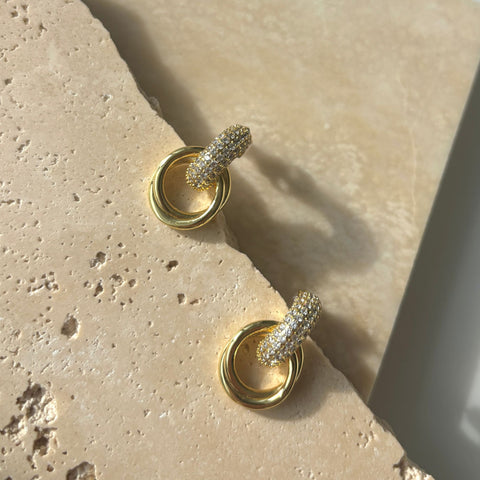 Tarnish Resistant 14k Gold Plated Crystal Doorknocker Earrings