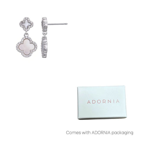 Silver Plated Double White Mother of Pearl CZ Drop Earrings