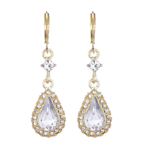 Gold Plated Pear Crystal Halo Drop Earrings
