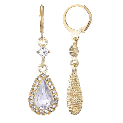 Gold Plated Pear Crystal Halo Drop Earrings