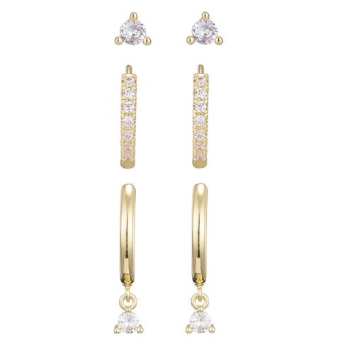 14k Gold Plated CZ Earring Set