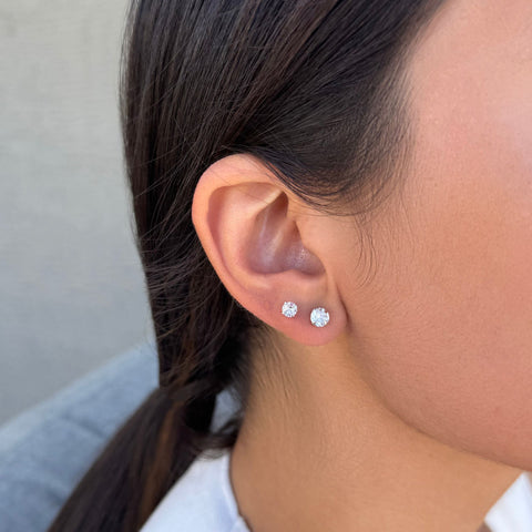 Silver Plated 3-Solitaire CZ Stud Earring Set
