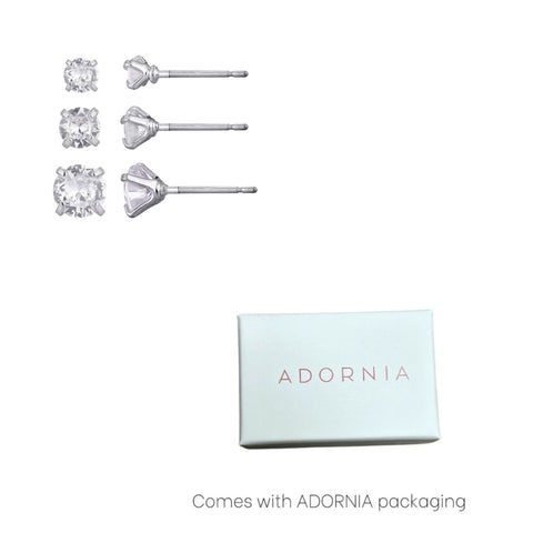 Silver Plated 3-Solitaire CZ Stud Earring Set