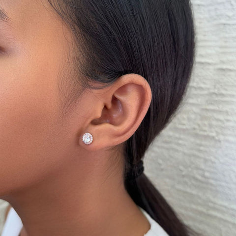 14k Rose Gold Plated Halo CZ Stud Earrings