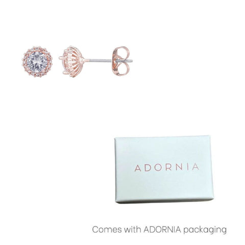14k Rose Gold Plated Halo CZ Stud Earrings