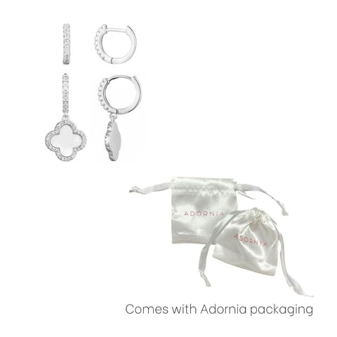 Halo White Mother of Pearl Clover CZ Huggie Set