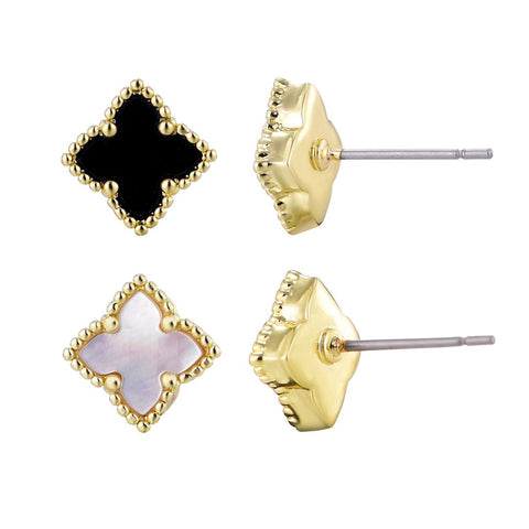 14k Gold Plated Clover Stud Set
