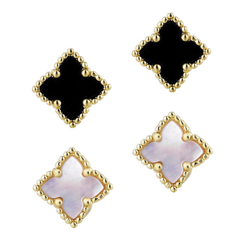 14k Gold Plated Clover Stud Set
