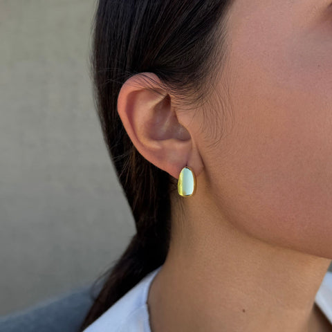 14k Gold Plated Crystal and Plain Chunky Hoop Set