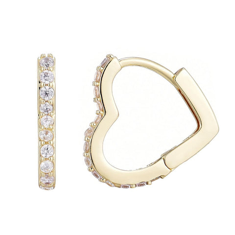 14k Gold Plated Heart CZ Hoop Earrings