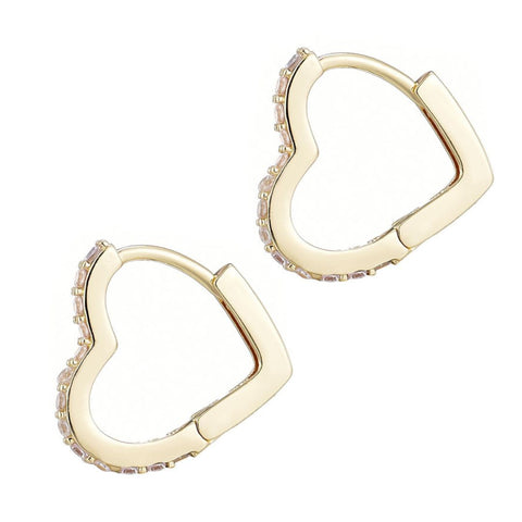 14k Gold Plated Heart CZ Hoop Earrings