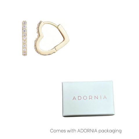 14k Gold Plated Heart CZ Hoop Earrings