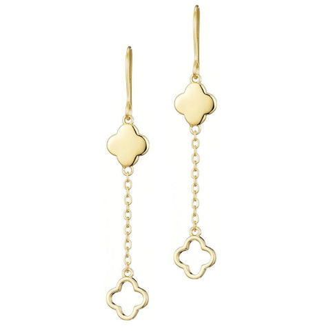 14k Gold Plated Clover Drop Earrings