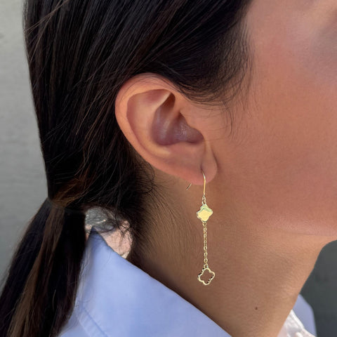 14k Gold Plated Clover Drop Earrings