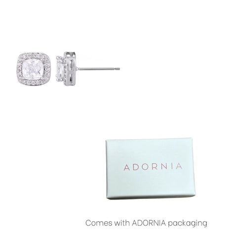 Silver Plated Cushion CZ Halo Stud Earrings