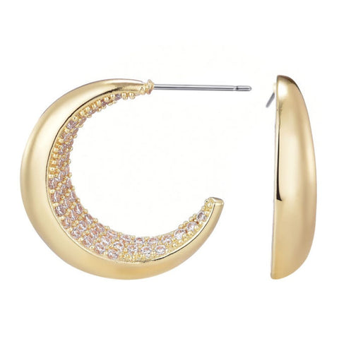 14k Gold Plated Crystal Lined Hoop Earrings
