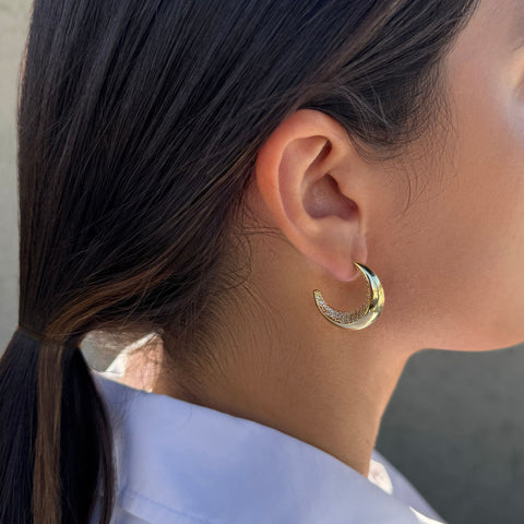 14k Gold Plated Crystal Lined Hoop Earrings