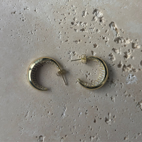 14k Gold Plated Crystal Lined Hoop Earrings