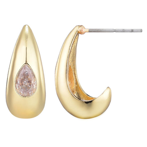 14k Gold Plated Pear Crystal Stone Teardrop Stud Earrings