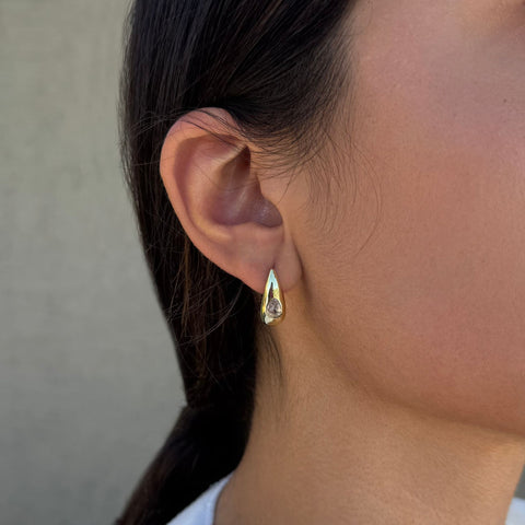 14k Gold Plated Pear Crystal Stone Teardrop Stud Earrings