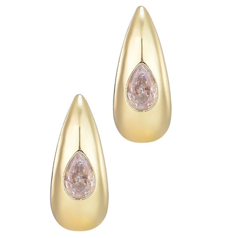 14k Gold Plated Pear Crystal Stone Teardrop Stud Earrings