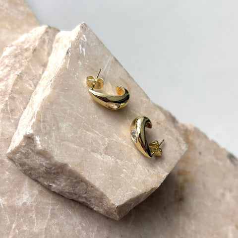 14k Gold Plated Pear Crystal Stone Teardrop Stud Earrings
