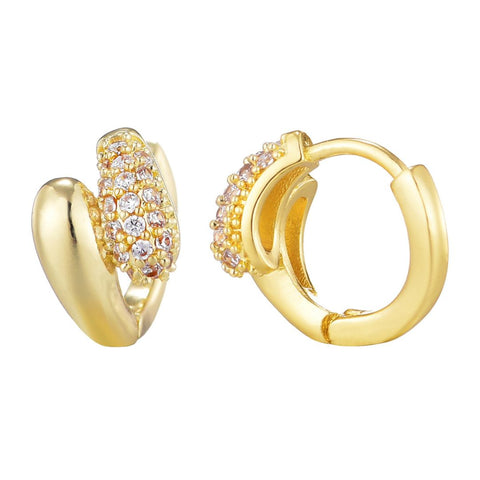 14k Gold Plated Double Band CZ Hoop Huggie Earring