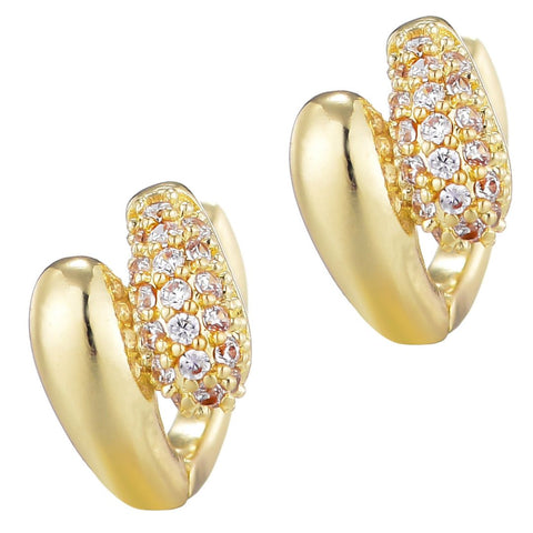 14k Gold Plated Double Band CZ Hoop Huggie Earring