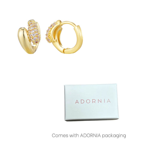 14k Gold Plated Double Band CZ Hoop Huggie Earring