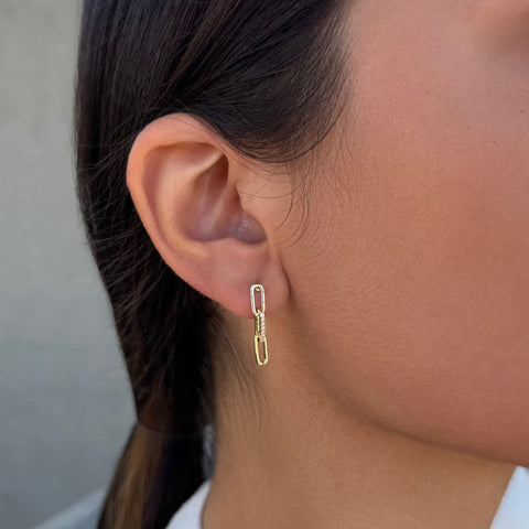 14k Gold Plated CZ Mini Paperclip Drop Earrings