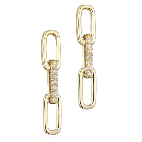 14k Gold Plated CZ Mini Paperclip Drop Earrings