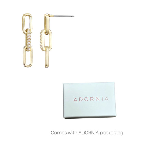 14k Gold Plated CZ Mini Paperclip Drop Earrings