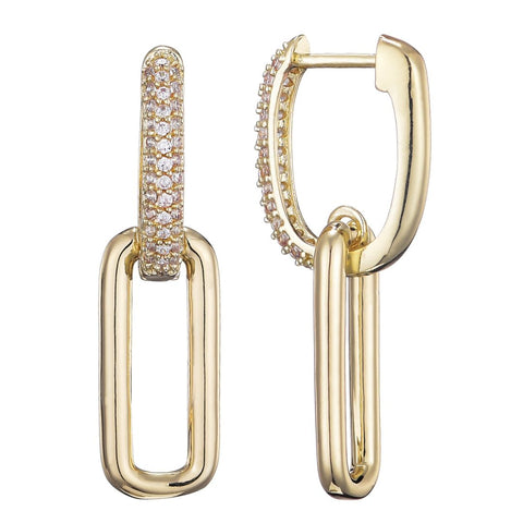 14K Gold Plated Crystal Single Link Drop Earrings