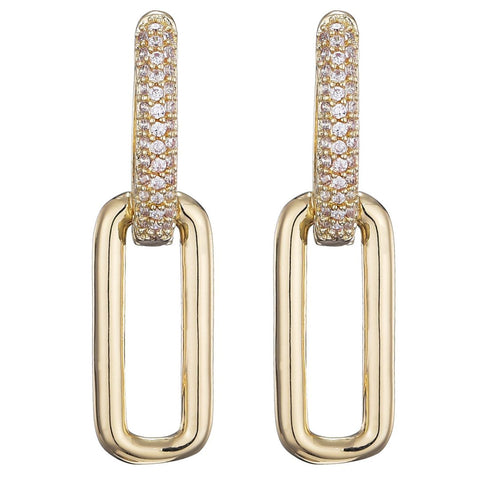14K Gold Plated Crystal Single Link Drop Earrings